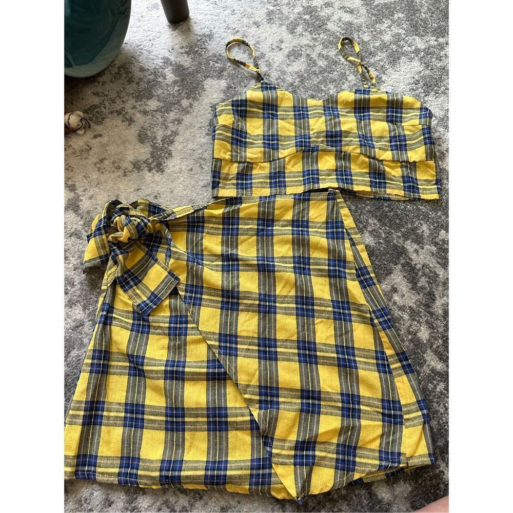 Plaid 2 Piece Yellow Skirt and Top - Size M